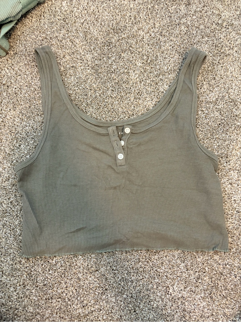 American Eagle Outfitters Olive Ribbed Henley Crop Tank